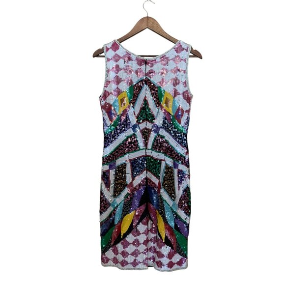 VTG Carina Dress Multicolor Sequin Geometric Sleeveless Mini Sz M Y2K Bodycon - Picture 7 of 16